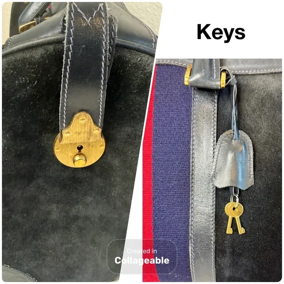 Vintage Gucci Black Suede Boston bag Duffle overnight lock/key COA - Picture 4 of 16